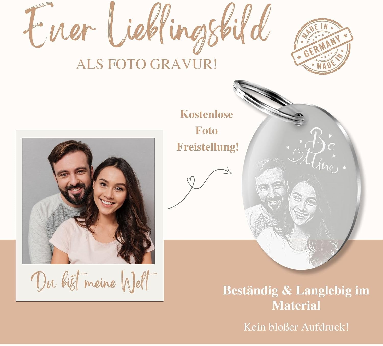 CHRISCK design Personalised Keyring with Photo Picture and Name Engraving – Individual Gift Idea – Personalised Gift for Girlfriend – Photo Gift for Boyfriend – Bild 3
