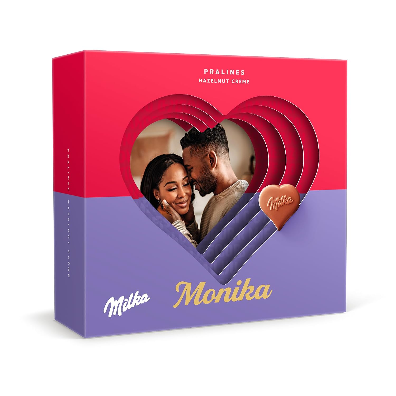 Milka Hearts in 3D - Gift Box Personalised with Photo - Heart-Shaped Chocolates with Hazelnut - Nougat Cream Filling (110 g) – Bild 3