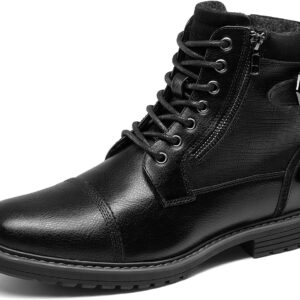 Bruno Marc Men's Motorcycle Boots, Lace-Up Boots, Classic Biker Boots, Casual Shoes with Side Zip