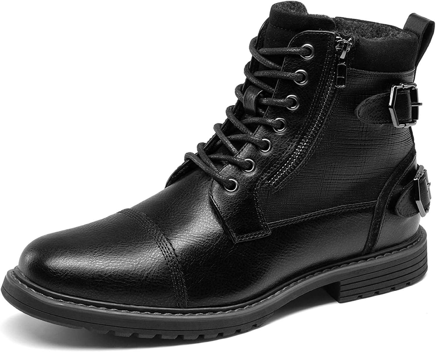 Bruno Marc Men's Motorcycle Boots, Lace-Up Boots, Classic Biker Boots, Casual Shoes with Side Zip