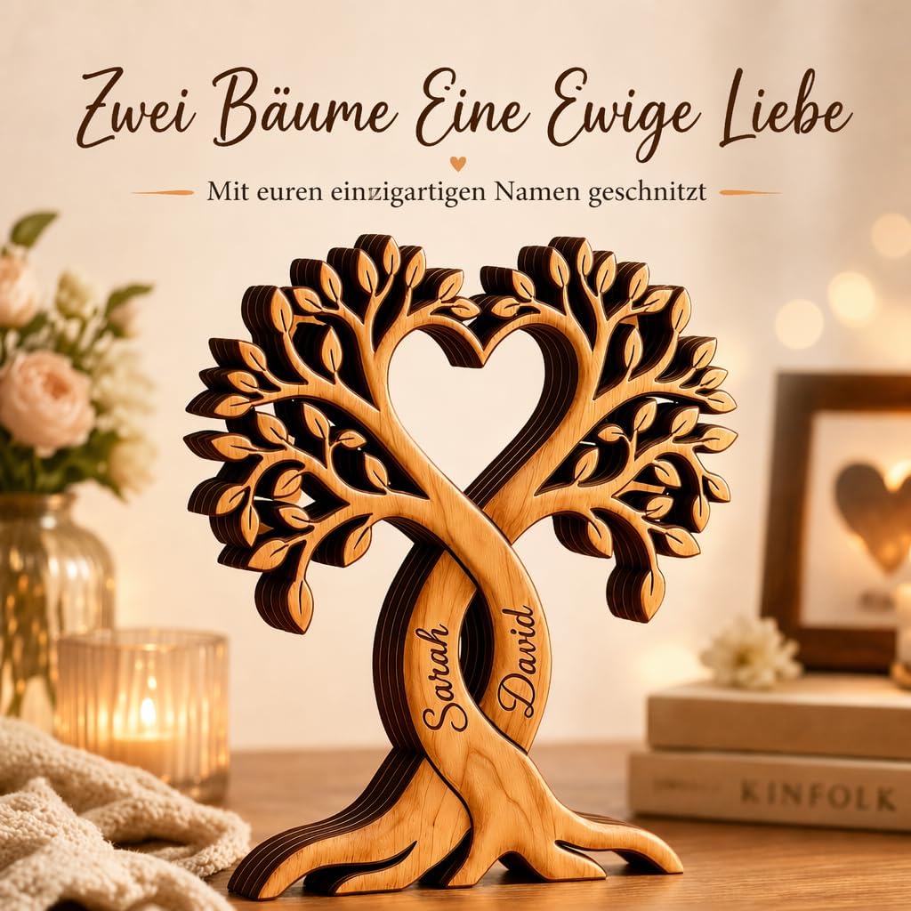 Personalised Wooden Heart Tree with Name, Romantic Couple Wooden Decoration, Individual Gift for Couples & Couples, Him & Him for Wedding, Anniversary, Valentine's Day (Style 2) – Bild 2