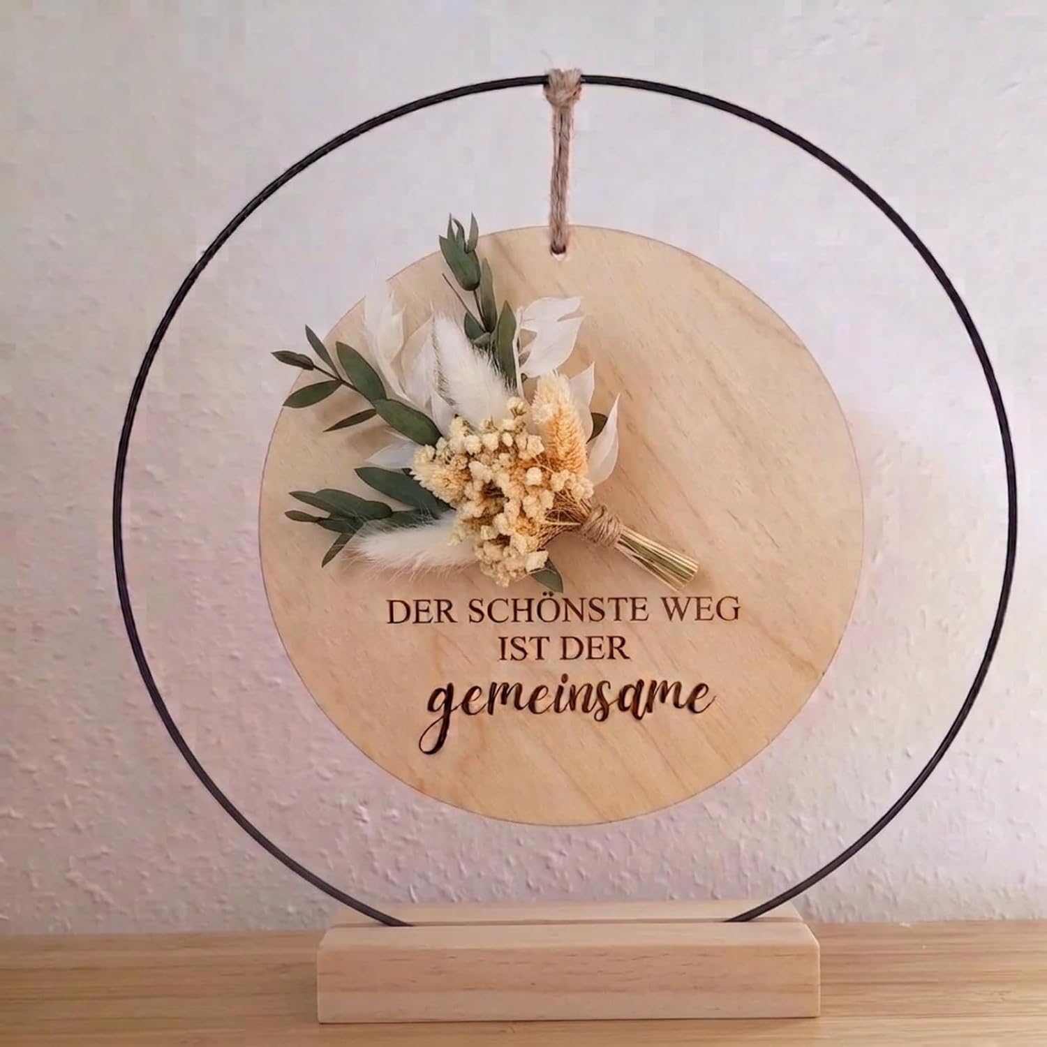 Wedding Money Gift - Creative Money Gifts for Bride and Groom Made of Wood & Metal Ring, Boho Wedding Gift with Eucalyptus and Saying "Der schönste Weg ist der gemeinsame", Money Packaging – Bild 2