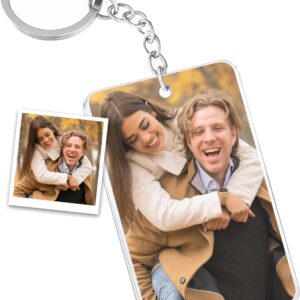 Meinearmbänder® Personalised Photo & Engraved Keyring - Square Acrylic Pendant - Perfect for Family Photos, Birthday & Anniversary - Gift for Couples, Friends & Family