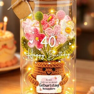 Gift 40th Birthday Women LED Bottle Light with Knitted Flower