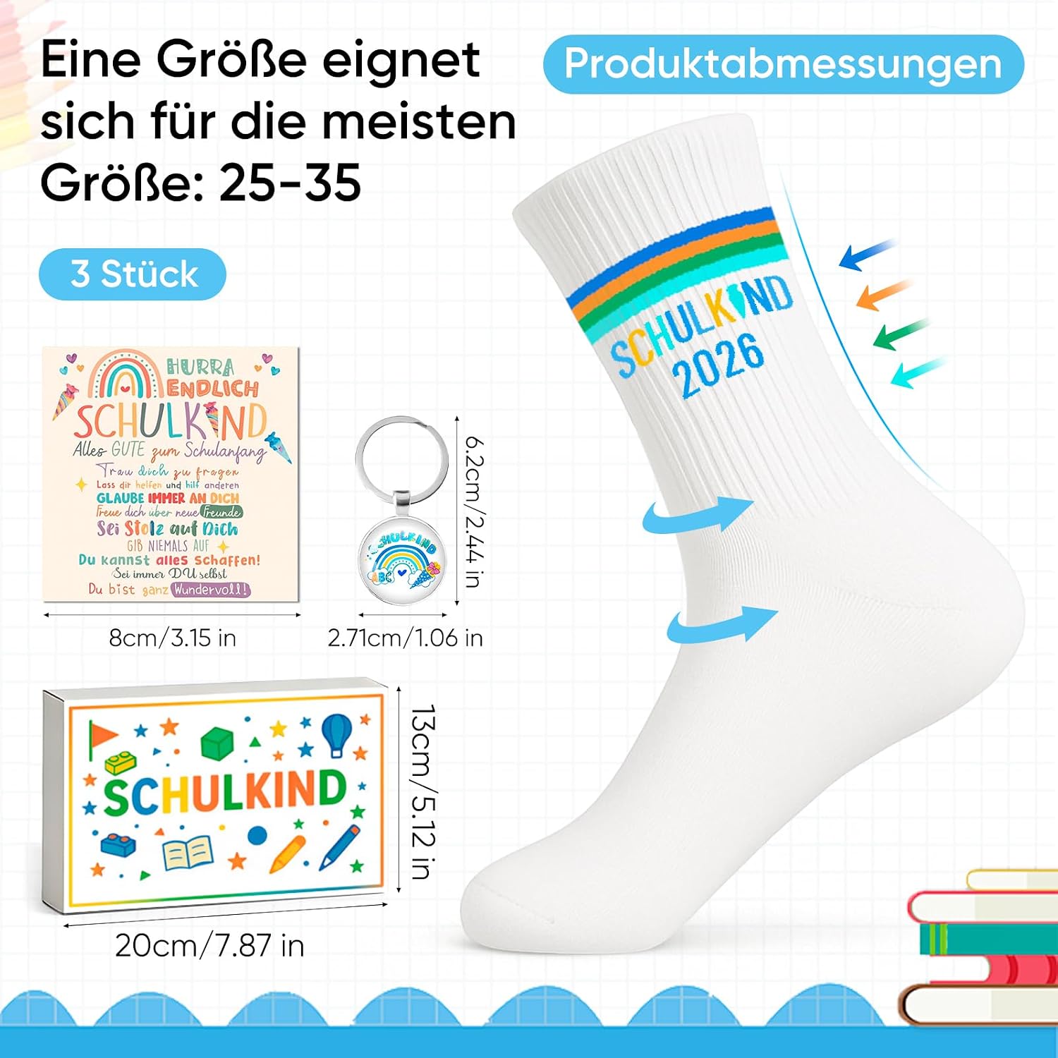 Schulkind Socks EU 25-35 & Keyring & Card & Gift Box – Bild 4