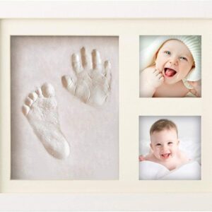 Baby Handprint and Footprint Set, Plaster Cast Baby Print Set with Real Wood Picture Frame - Perfect Gift Idea for Baby Shower Gift, Paw Print Cat/Dog