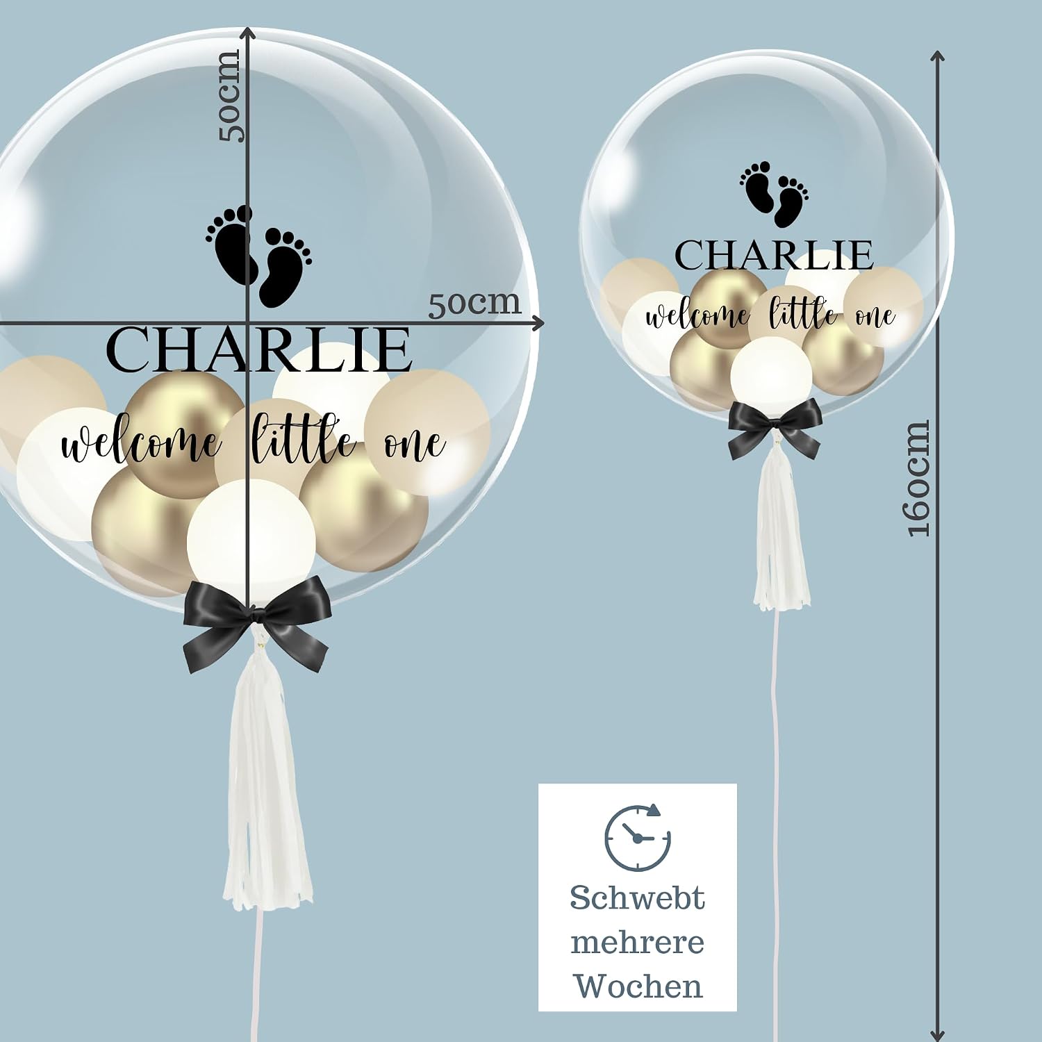 Little One - Bubble Fabrik - Personalised Balloon Gift: Transparent Helium Balloon with Colourful Balloons, Birth Gift, Gift Idea for Parents – Bild 3