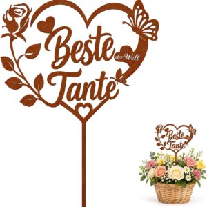 Best Aunt Gift, Rust Heart Garden Stake with Saying, 30 x 13 cm