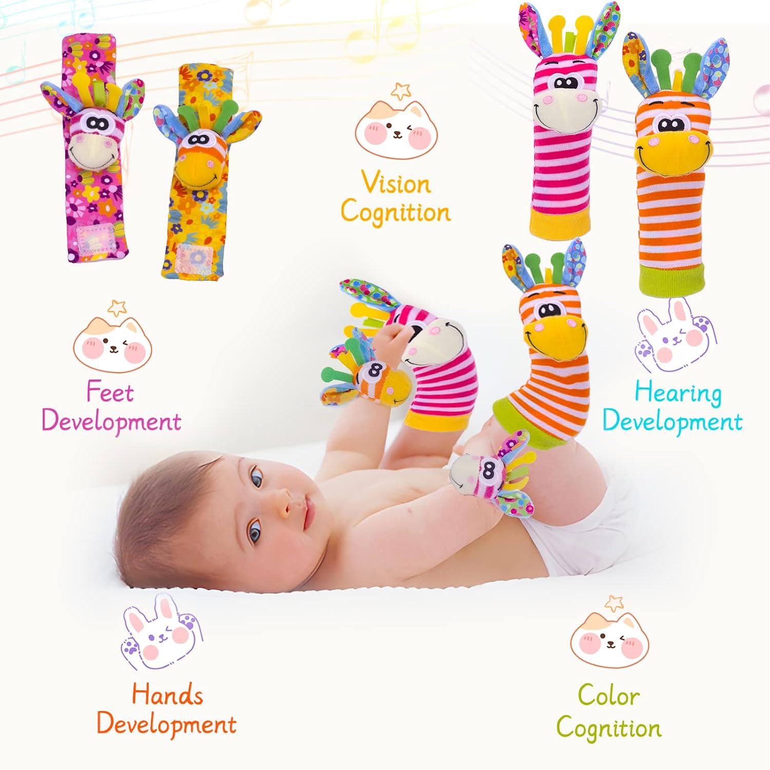Accevo Baby Wrist Rattles & Socks Cuddly Toys Early Learning Toy for Toddlers & Newborn Baby Gifts Toy for Babies Baby Shower Gift 0-12 Months – Bild 6
