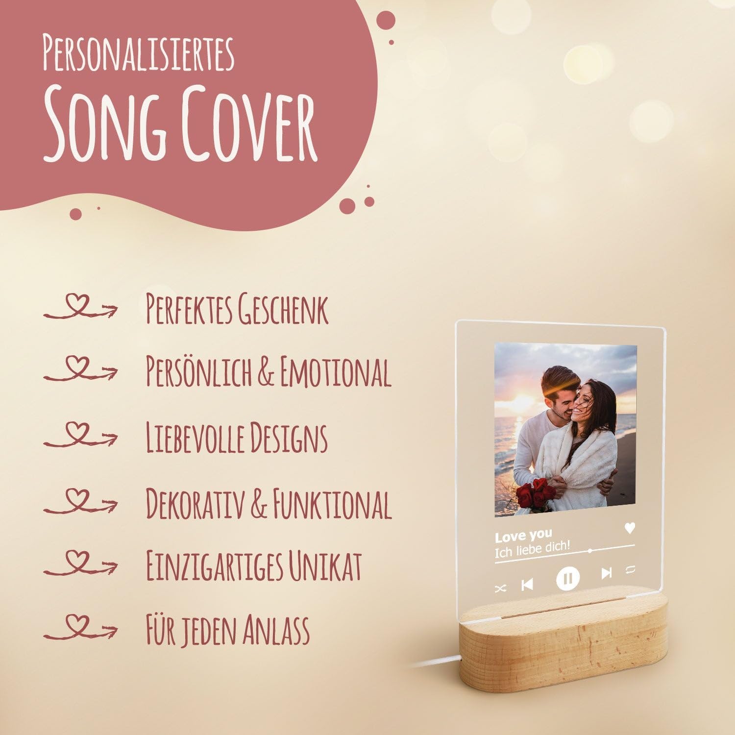 GRAVURZEILE Personalised Song Cover on Acrylic Glass LED - Personalised with Name and Photo - Gift in Spotify Music Cover Design - Photo Gifts for Him and Her - Gifts for Men and Women – Bild 5