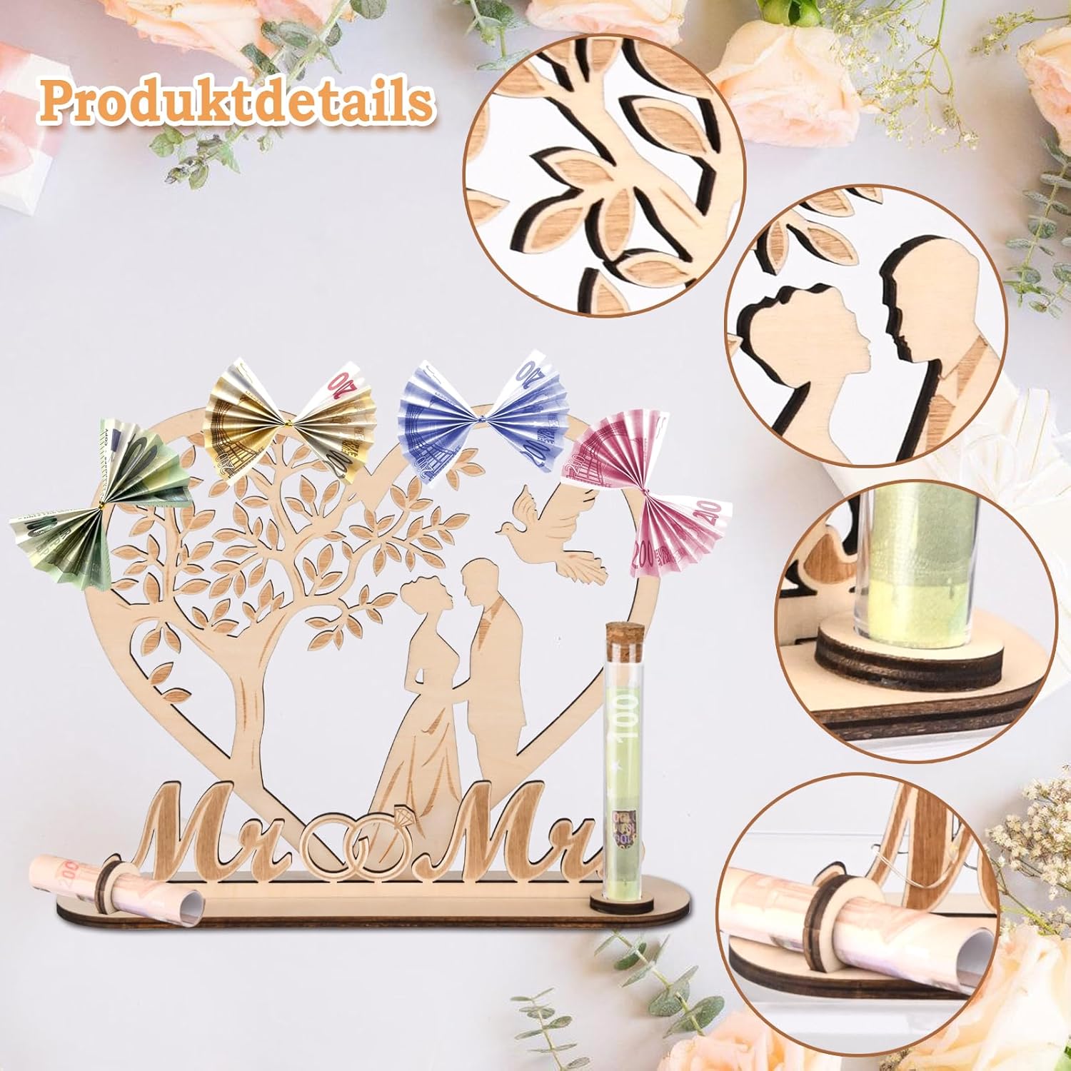 Money Gift Wedding Wooden with LED Fairy Lights, Wedding Gift Heart Tree – Bild 2