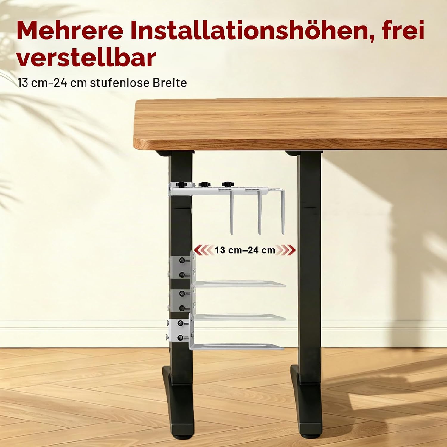 PC Holder Under Desk, White, PC Holder Desk, No Drilling, 20 kg (44 lbs) Load Capacity, Height & Width Adjustable, PC Table Mount (Table Leg 80 x 50 mm) for Most Computer Desks – Bild 8