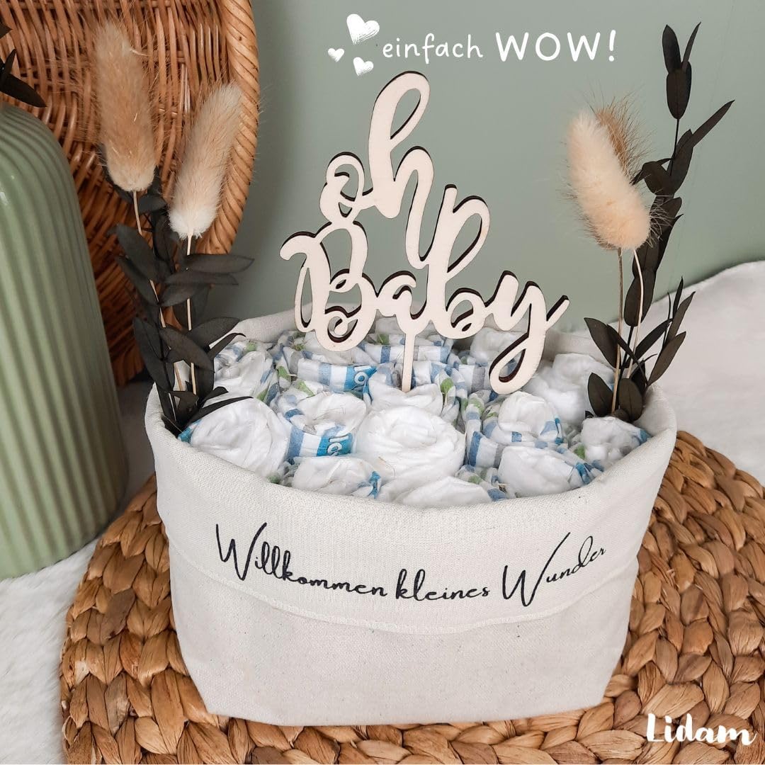 Nappy Bag, Made in Germany, Handmade Nappy Cake + Wooden Cake Topper, Baby Gift and Gift for Birth – Bild 5