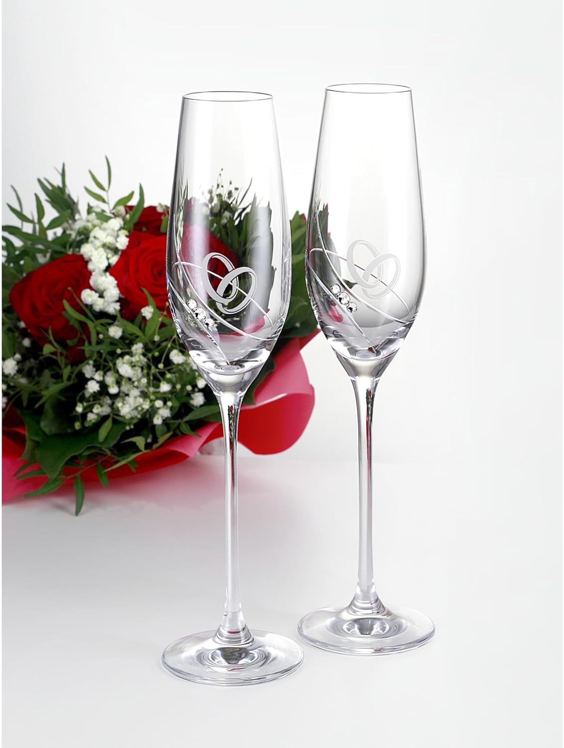 Gala Champagne Glasses with Swarovski Crystals - Engraved Hearts, Minimalist Design - Champagne Glasses Wedding Champagne Glasses Set, Aperitif Glasses for Special Occasions, Pack of 2 – Bild 6