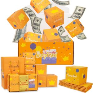 Surprise Gift Box Explodierende Geschenkbox Geburtstag Happy Birthday Pop Up Mystery Box Pop-Up Überraschungsbox-Geschenkbox Explosion Geschenk-Boxs mit Geschenktüte, (Gelb, 12 Springende Fächer)