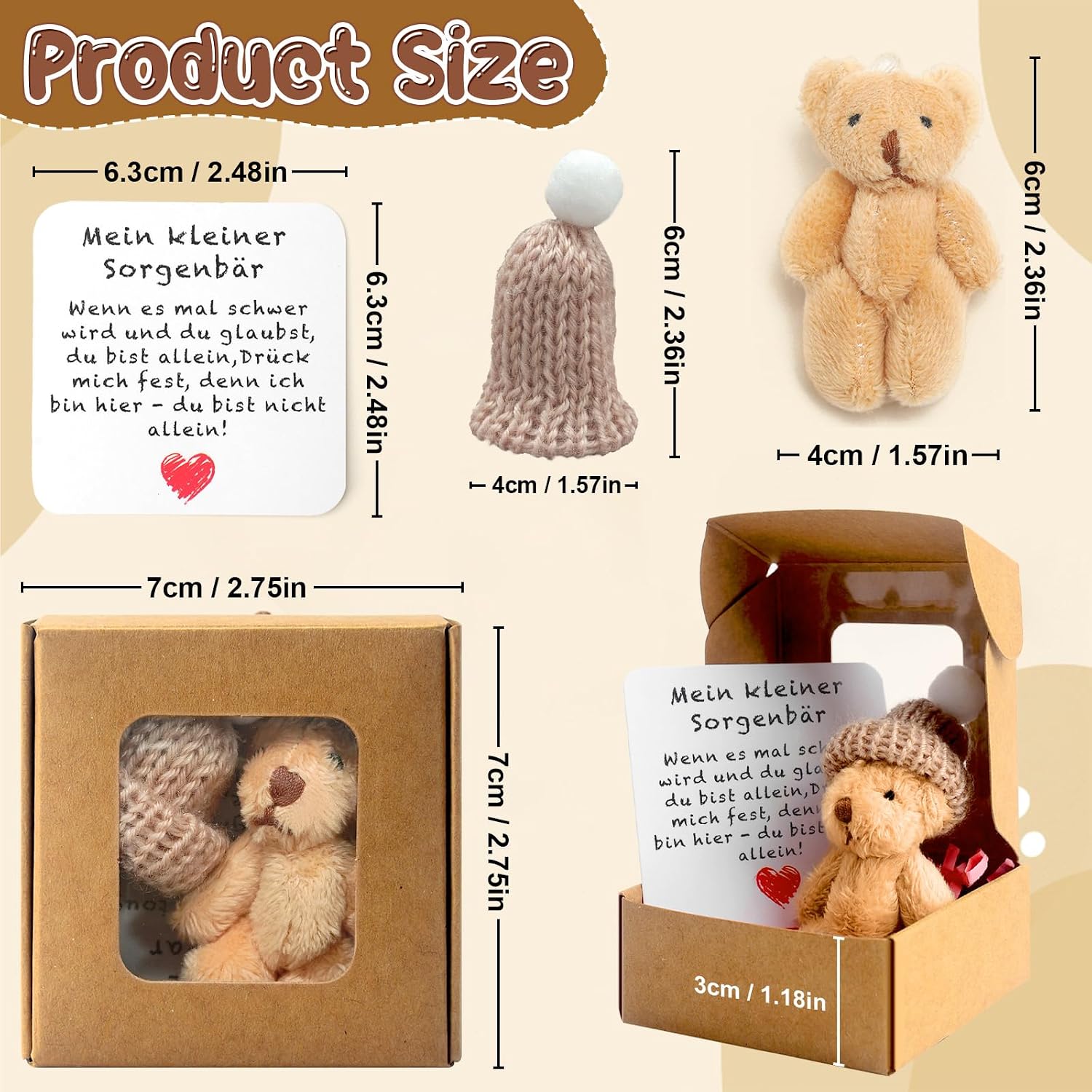 Teddy Bear Small Pocket Hug German Mini Stuffed Toys Small Teddy with Card Gift Box Small Positive Gifts for Birthday Christmas Party Delivery Colleagues Girlfriend Gift (Brown) – Bild 7