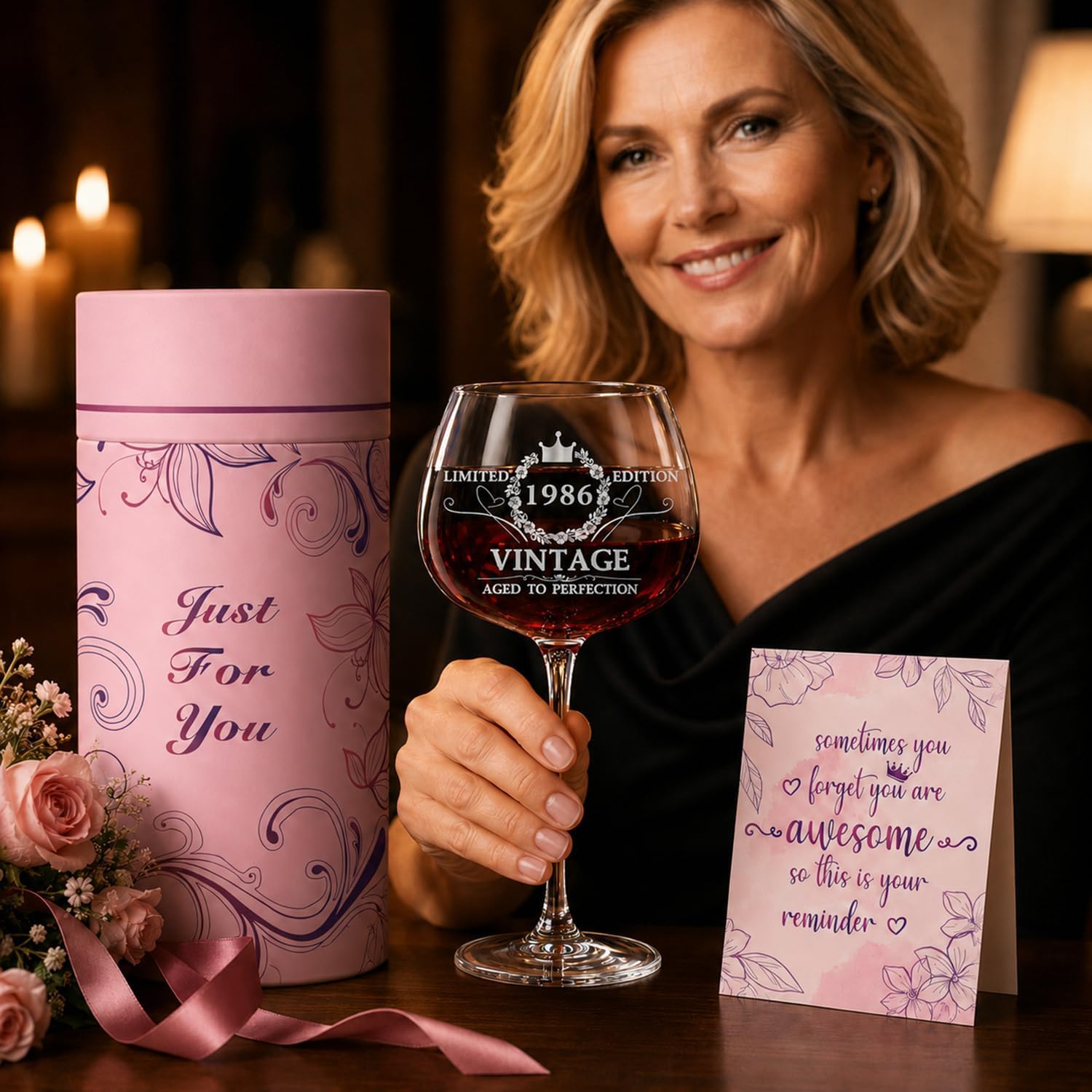 1986 Gift 40th Birthday Women - 16oz Wine Glass with Gift Box – Bild 4