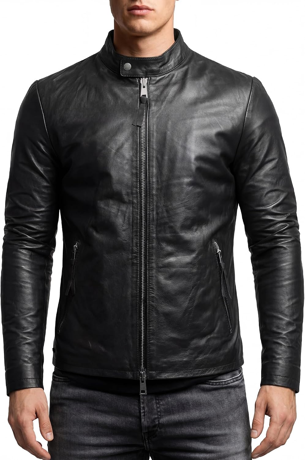 Crone Noa Cleane Basic Men's Leather Jacket Genuine Leather Jacket – Bild 2