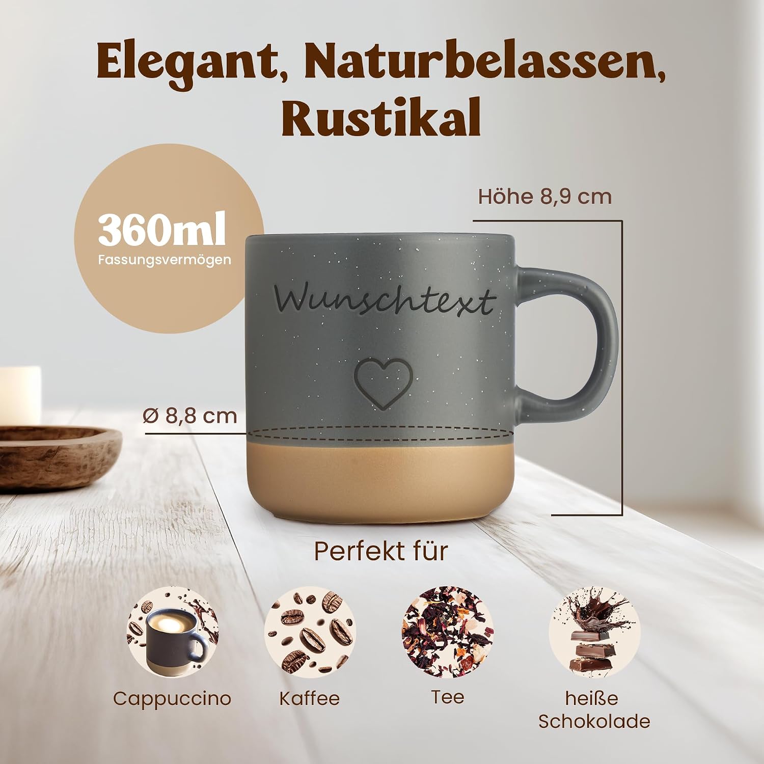 LIEBTASTISCH Laser Engraved Coffee Mug - Ceramic Stoneware Coffee Mug, Personalised Mug for Coffee, Tea - Favourite Person Gift, Father's Day, Mother's Day, Women's Day, Best Friend (Grey) – Bild 5