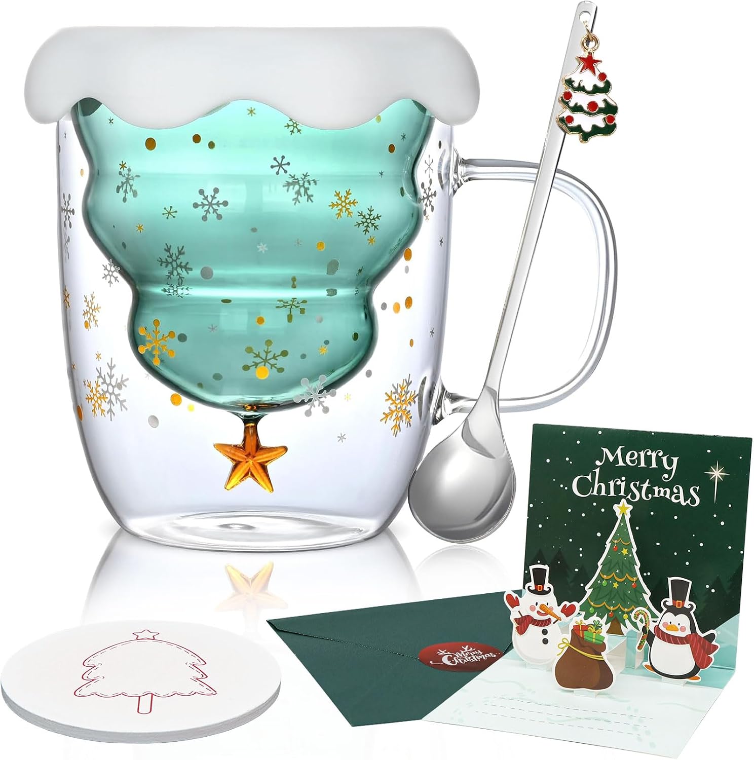 Double-Walled Coffee Glasses 300ml Christmas Tree Christmas Mug