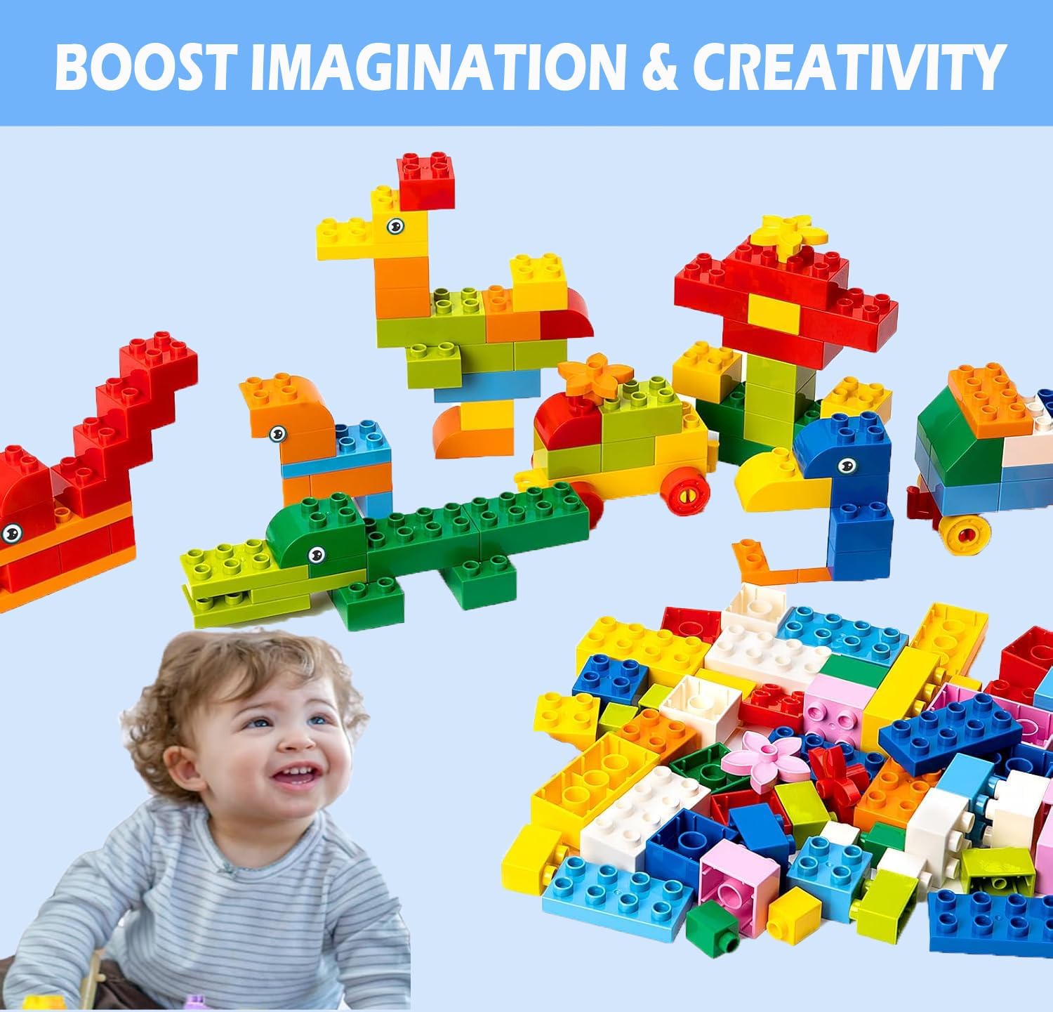 Large Building Blocks, 240 Pieces Stones in 9 Colours and 8 Sizes, Compatible - Gift for Children from 3 Years – Bild 5