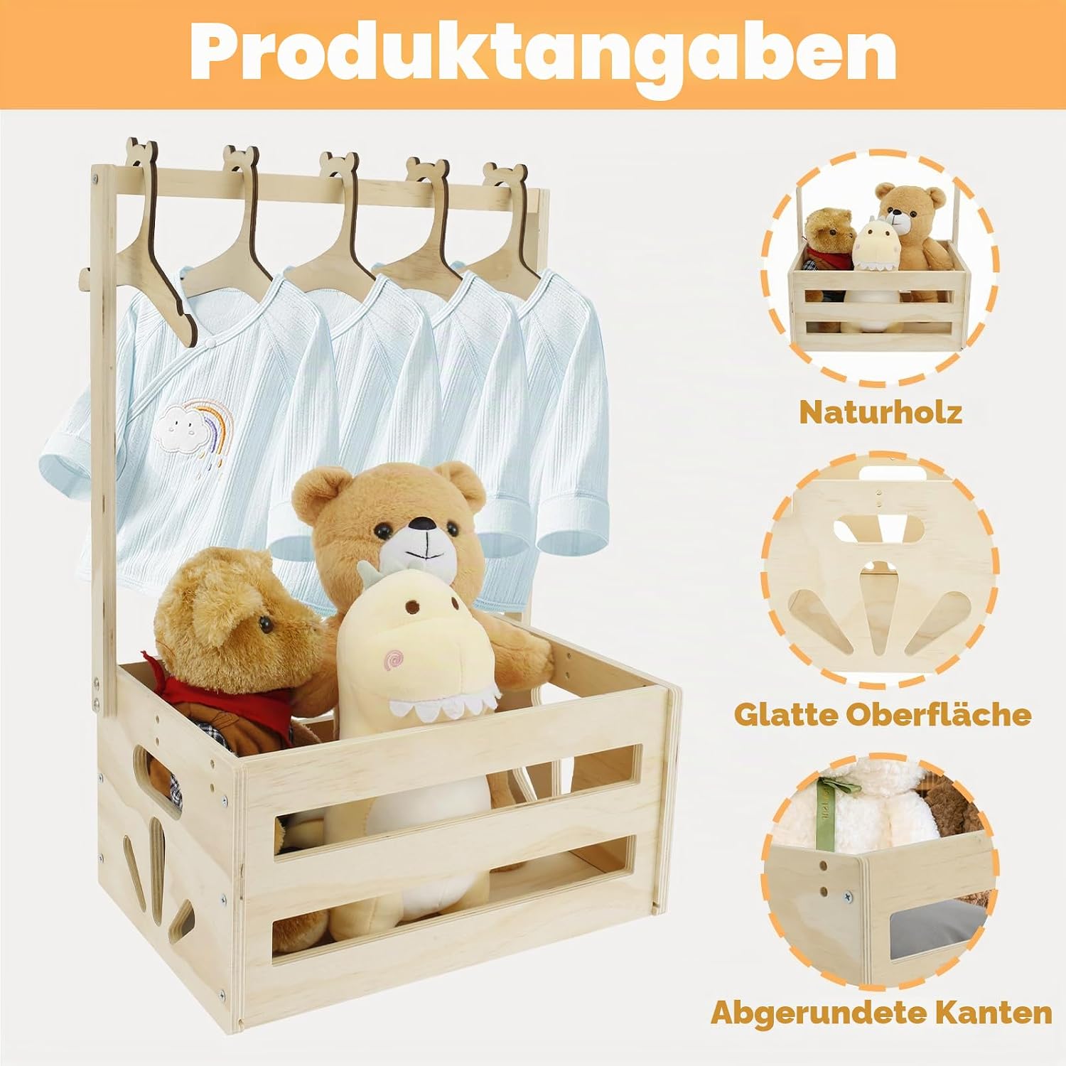 Baby Basket Gift with Handle Wooden Baby Shower Cabinet 41 x 30 x 20 cm Multi-Purpose Baby Storage Box Baby Basket Newborn for Birthdays Baby Showers Christmas New Parents – Bild 4