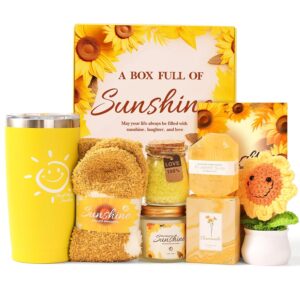 Birthday Gifts for Women Sisters - 7 Piece Sunshine Self Care Gift Basket Set - Friendship Care Package - Cheer Up Thinking of You Gift Box for Her - Get Well Soon