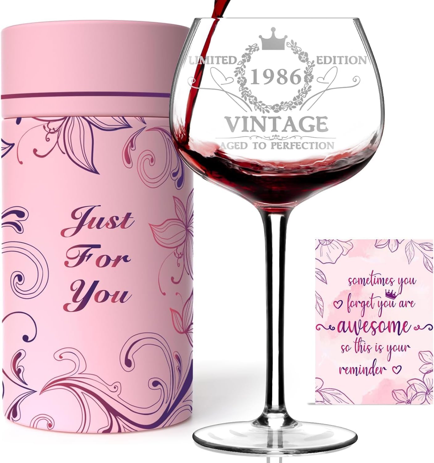 1986 Gift 40th Birthday Women - 16oz Wine Glass with Gift Box