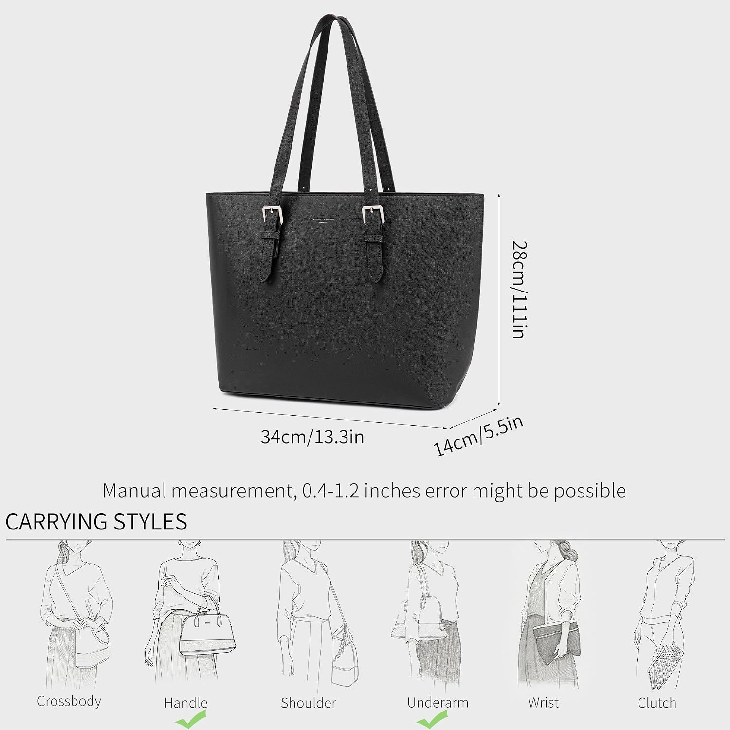 David Jones - Women's Large Shopper Tote - Large Shoulder Bag, Work Handbag - PU Leather Handbag - Women’s Briefcase, Work Bag, A4, Laptop, Office, School Bag, Shopping Bag – Bild 6