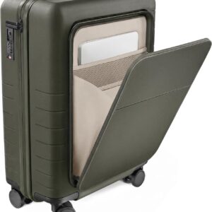 Ryker Hybrid Hand Luggage Hard Case with Front Compartment Real Polycarbonate Cabin Luggage Rolling Suitcase 55 x 40 x 20 cm Cabin Trolley TSA Lock 4 Wheels Green