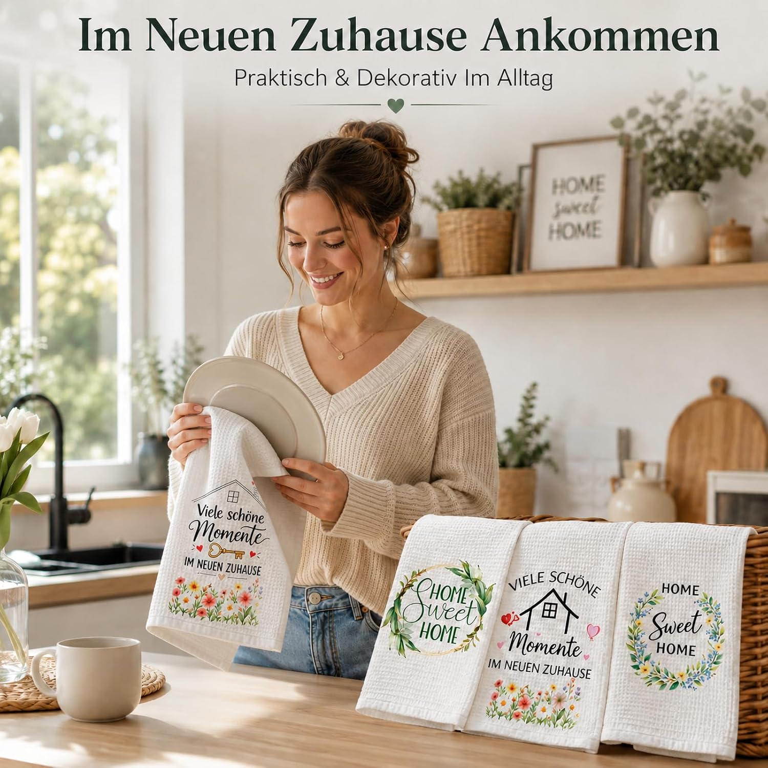 Housewarming Gifts, Housewarming Gift, Set of 4 Tea Towels with Home Sweet Home Motif, Housewarming Gift for New Home, Kitchen, Friends, Family – Bild 6