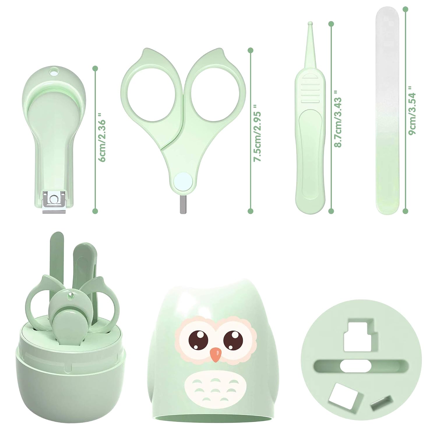 Baby Care Set With Baby Nail Scissors, For Fingernails And Toenails, With Nail Clippers, Nail Scissors, Nail File and Tweezers For Children And Newborns In Sweet Owl Gift Packaging (B) – Bild 2