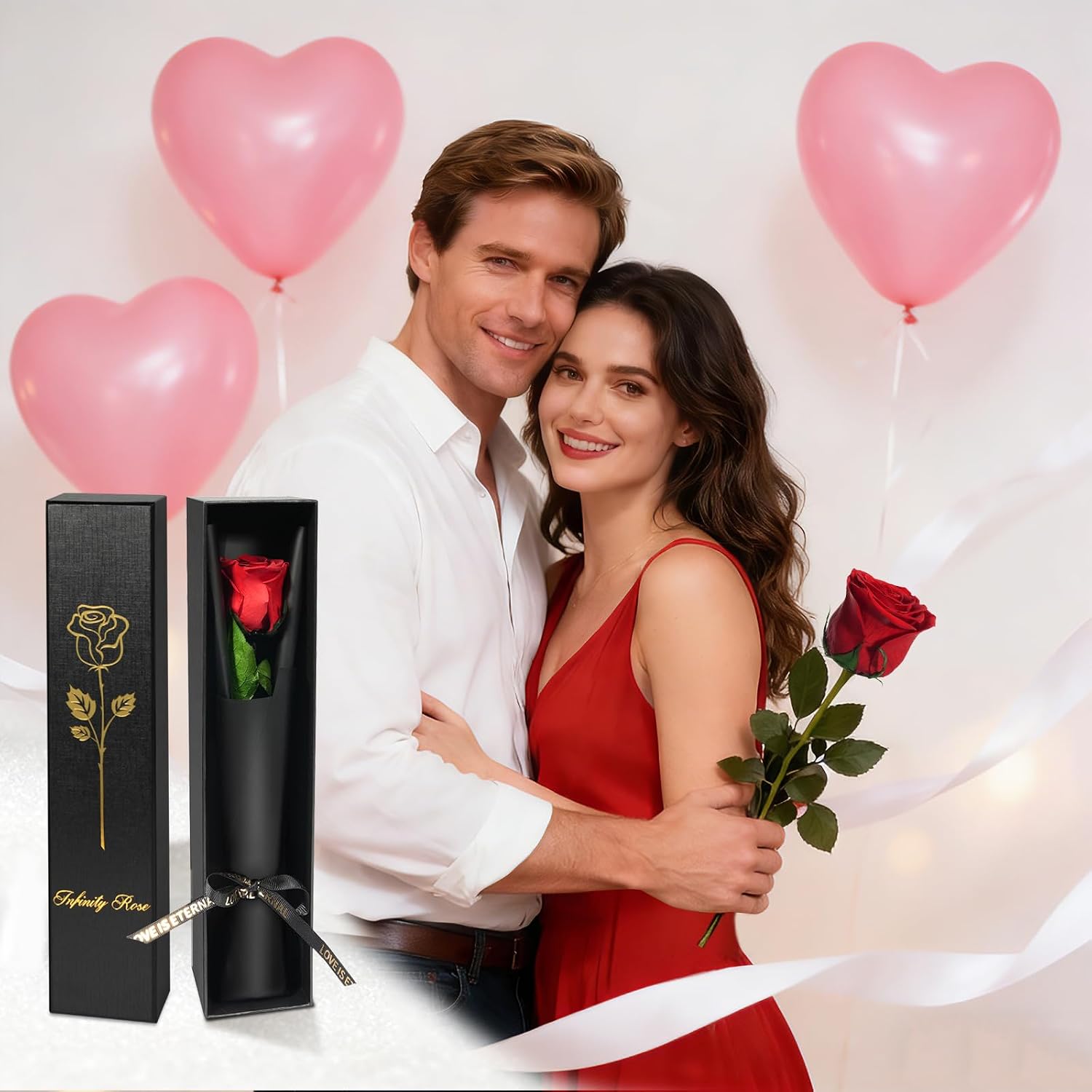 Yamonic Eternal Rose Gifts for Women, Infinity Rose with Stem, Birthday Gift Women, Real Rose in Gift Box, Gifts for Mum, Preserved Flower Gift, Valentine's Day, Christmas, Red Rose – Bild 5