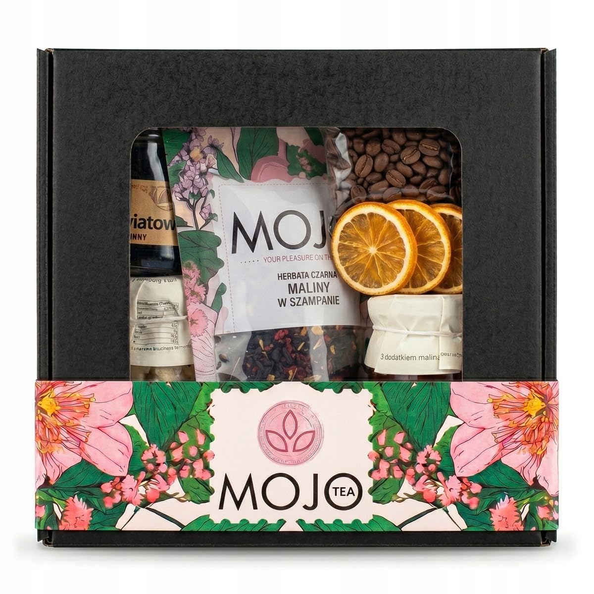 MOJO TEA Delicatessen Thank You Box Gift Basket Coffee Tea Honey Jam Gift Box with Fruit Tea, Arabica Coffee, Flower Honey, Lemons in Syrup, Cranberry Jam, Sweets - Gift Box