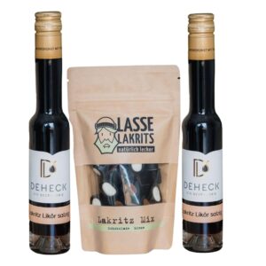 Lakritz Geschenk Set | 2 x Lakritzlikör salzig + LASSE Lakritz-Mischung