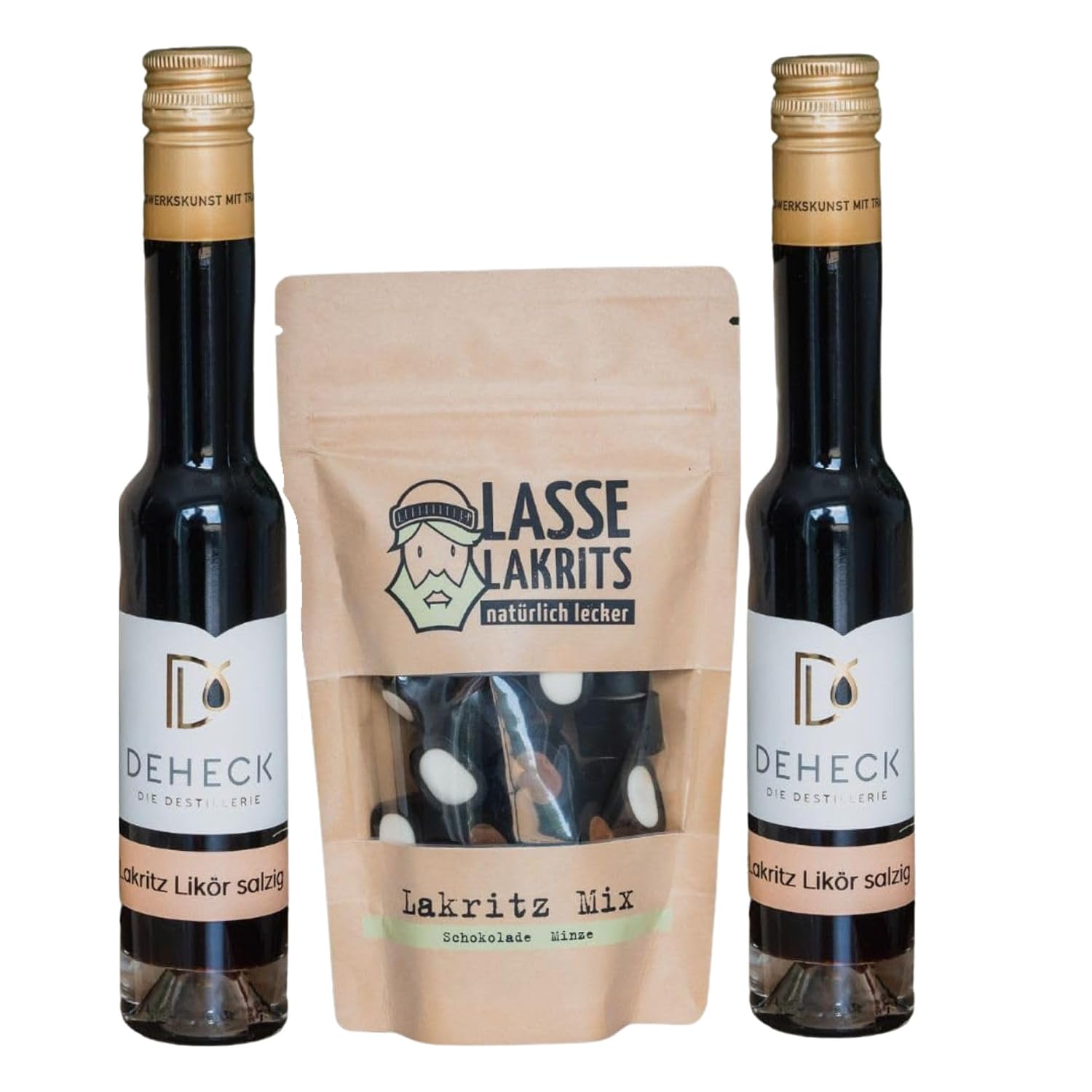 Lakritz Geschenk Set | 2 x Lakritzlikör salzig + LASSE Lakritz-Mischung