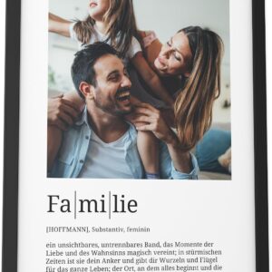 Papierschmiede Personalised Gifts Family, Definition with Photo in DIN A4 (21 x 30 cm) Frame Selectable Ready Framed, Personal Picture as a Gift for Mother’s Day, Father’s Day, Christmas, Birth