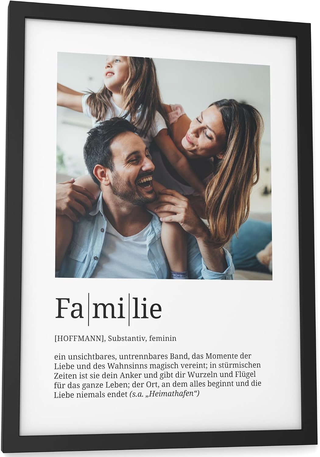 Papierschmiede Personalised Gifts Family, Definition with Photo in DIN A4 (21 x 30 cm) Frame Selectable Ready Framed, Personal Picture as a Gift for Mother's Day, Father's Day, Christmas, Birth