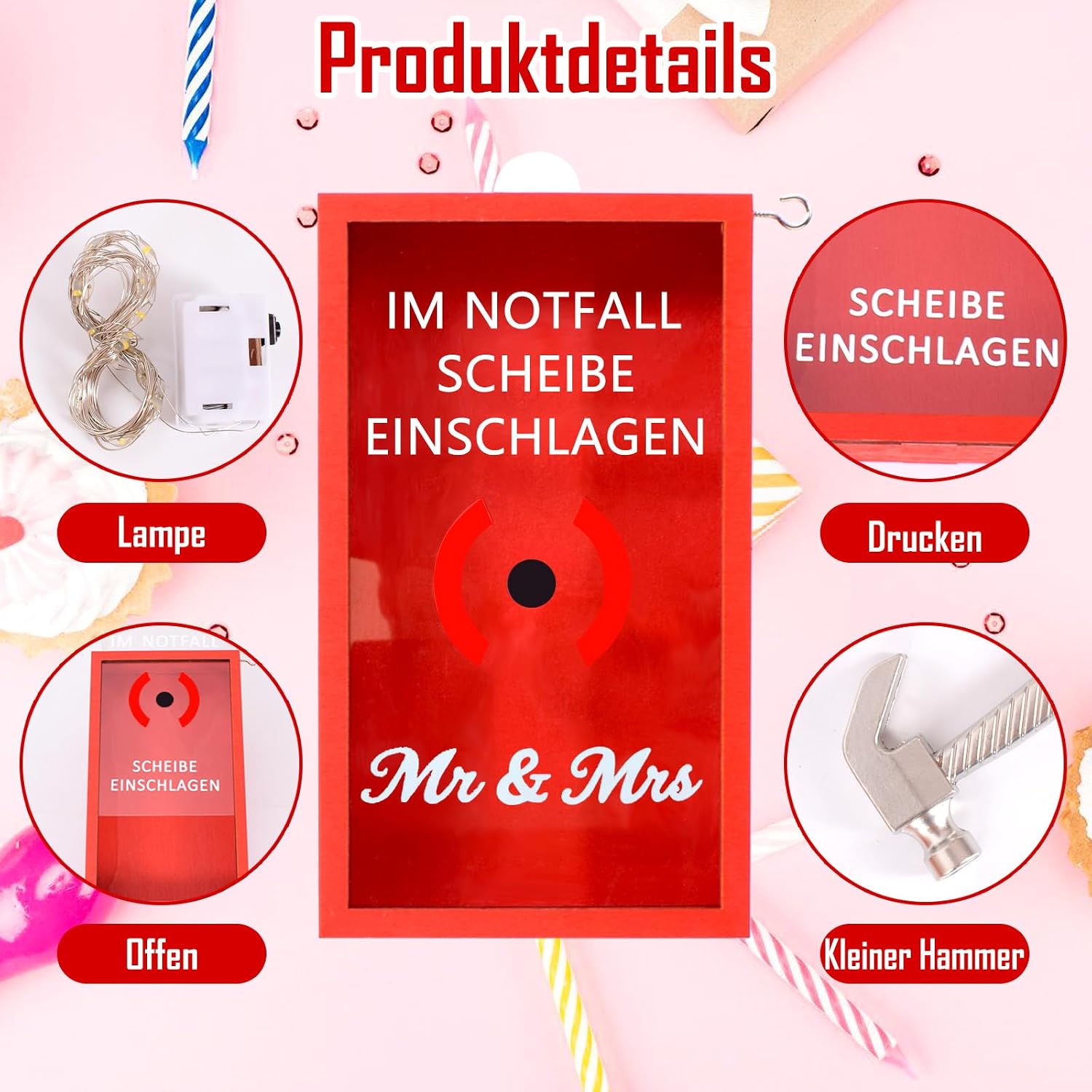 LED Wedding Gifts for Bride and Groom, Funny Money Gifts for Wedding, Funny Gifts, Emergency Box with Hammer, Creative DIY, Packaging, Money Gift, Youth Consecration, Wedding Anniversary – Bild 2