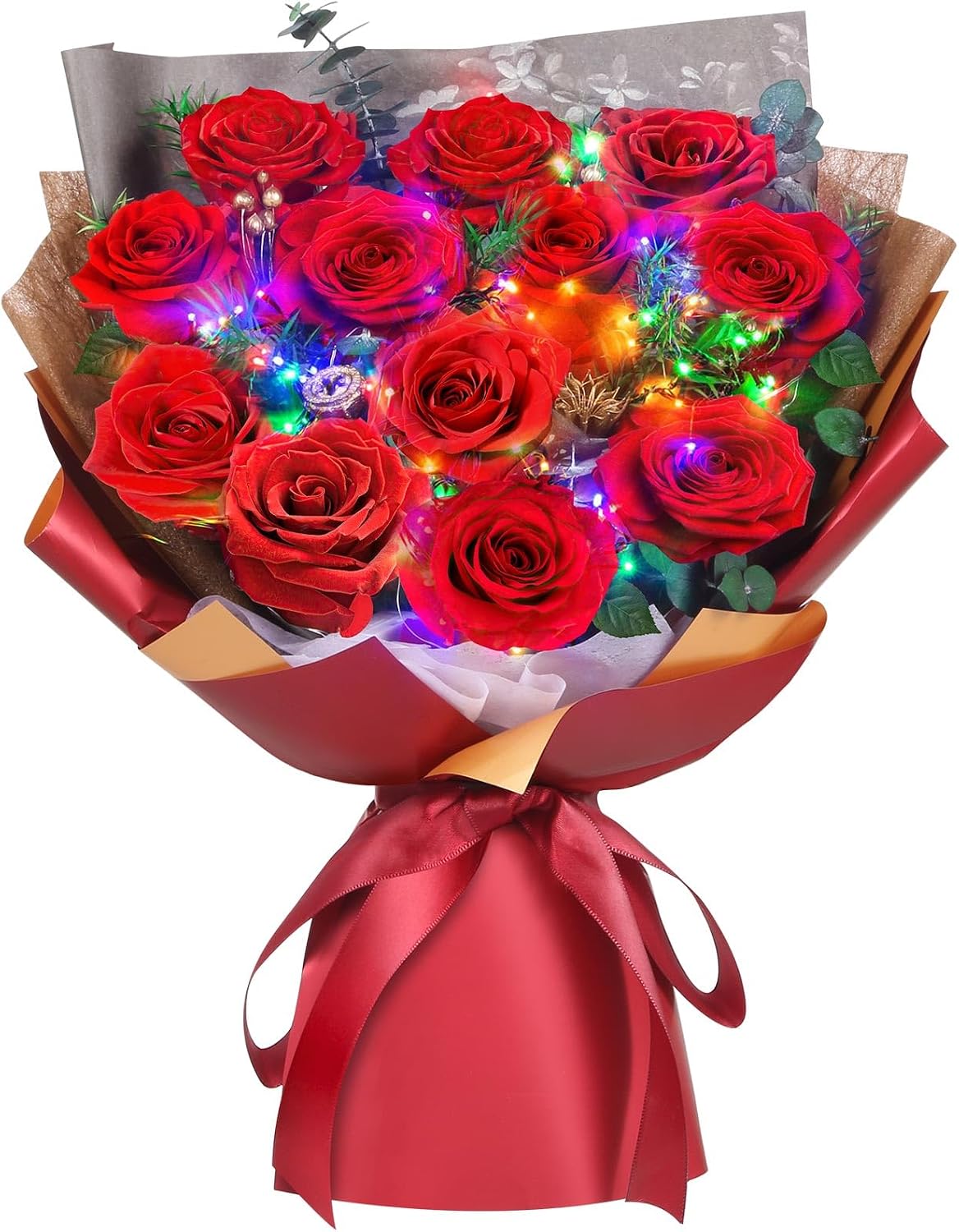 ADDWel Eternal Rose Bouquet with 12 Real Preserved Red Roses Infinity Bouquet with LED Gift for Her Women Girlfriend Mum Wife for Birthday Mother's Day Anniversary Christmas