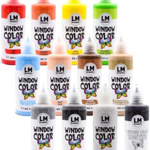 LM Window Colour Set (12 x 80 ml Enjoy Colourful Wildlife Including Contour Paint) – Removable Window Paint/Sticker Paint on Water-Based for Smooth Surfaces such as Glass, Mirrors and Tiles