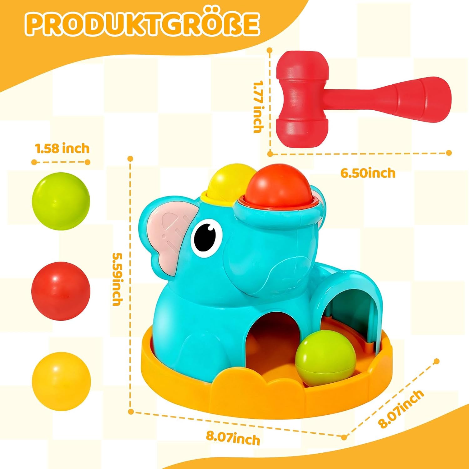 DQMOON Montessori Toy from 1 Years, Montessori Motor Skills Toy with Hammer and 3 Balls, Knocking Game for Children 1 2 Years, Baby Toy to Promote Fine Motor Skills, Educational Toy Boys Girls – Bild 5