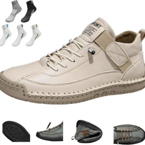 Hand Stitched Leather Shoes Men’s Comfortable Orthopedic Leather Sneakers with Arch Support Spacious Toe Box Non-Slip