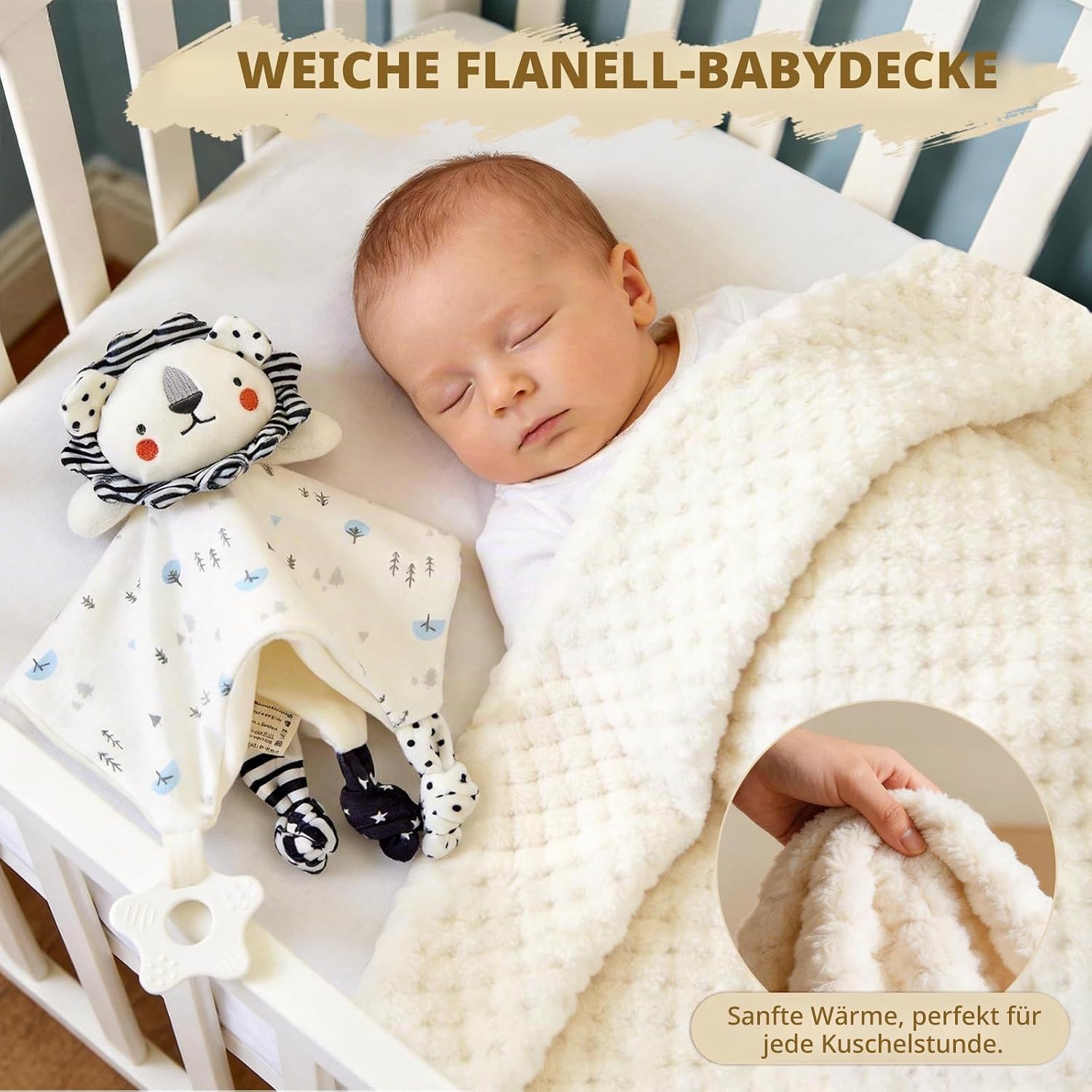 Baby Gift Boy Girl Newborn Gift Birth Boy Girl Baby Gifts with Baby Comforter with Lion Baby Blanket Bib Socks Wooden Rattle Baby Shower Gift Box Baby Shower Party – Bild 5