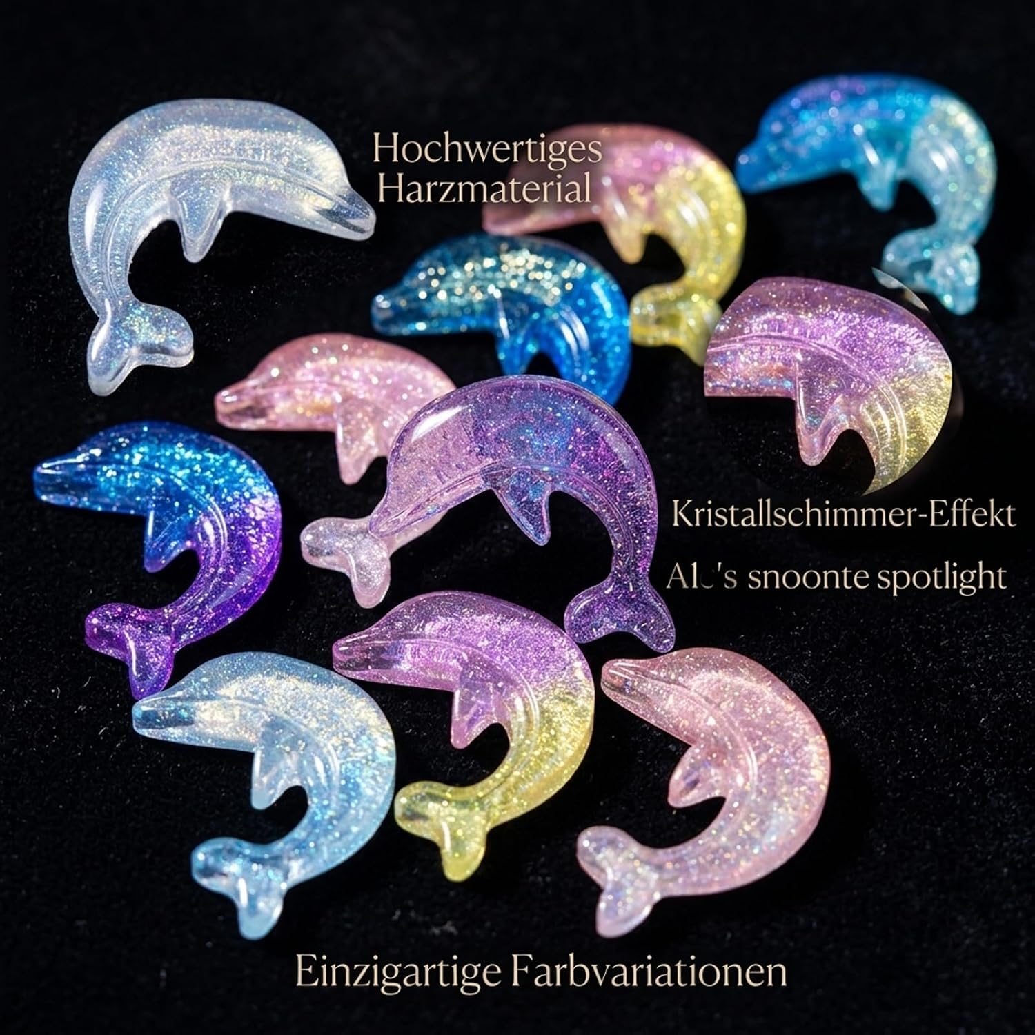 Pack of 10 Dolphin Resin Figure Craft Accessories, Colourful Sea Animals Decoration for DIY Jewellery, Hair Accessories & Mobile Phone Case, Crystal Shimmer Luminous Resin Figures Glow In Dark – Bild 3