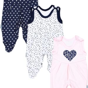 TupTam Baby Girls‘ Romper with Foot, Pack of 3