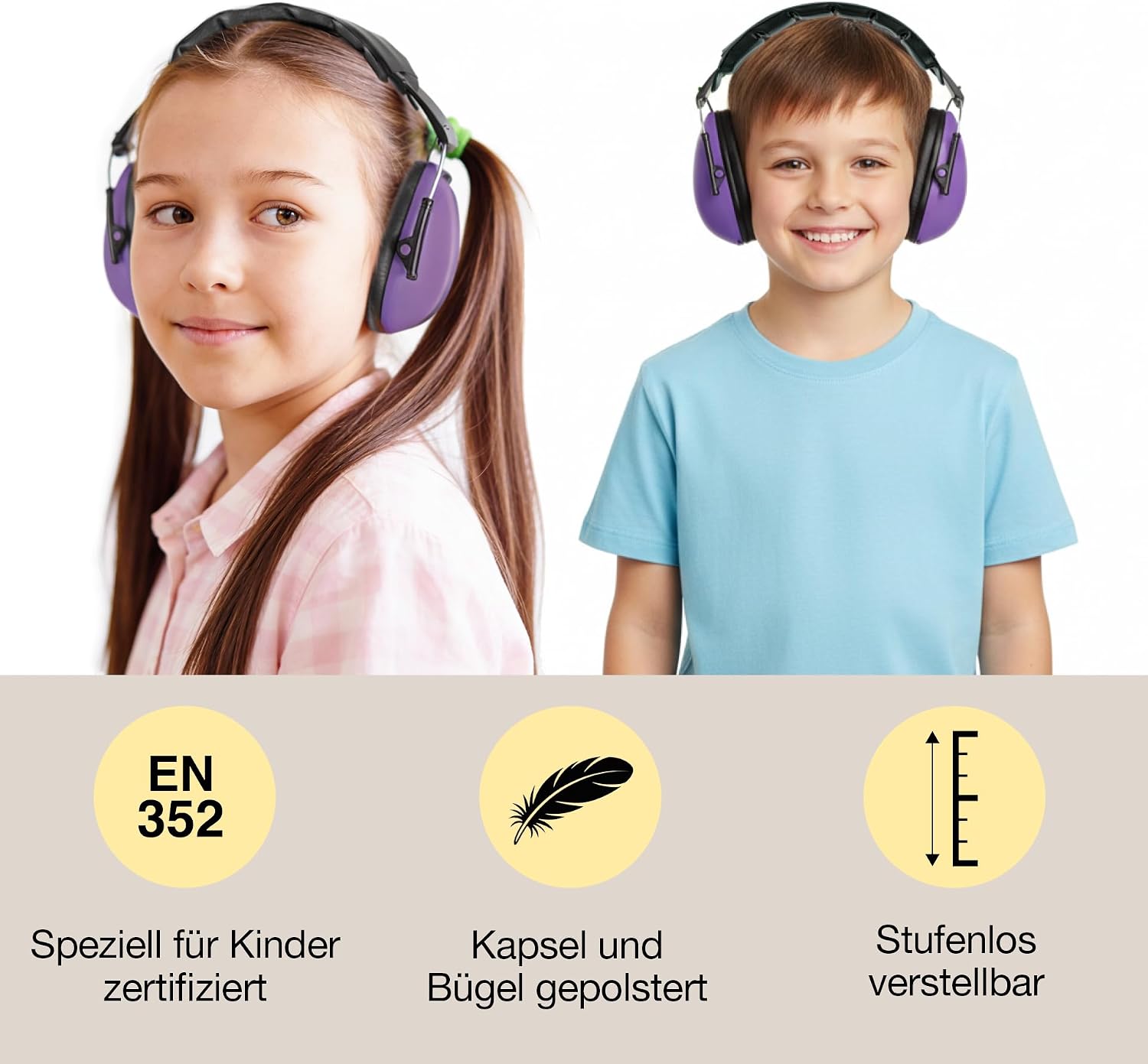 TimeTEX - Auris Plus Hearing Protection for Children Purple | Robust, Adjustable and Foldable Noise Protection Headphones with Insulation Value 24.3 dB | Contents: 1x Noise Cancelling Ear Muffs, 11 x 8 cm – Bild 3