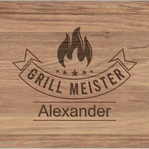 Birthday Gift Men with Name | 40 x 25 x 2 cm XL Wooden Chopping Board Personalised | Grill Master | Father's Day | Gift Birthday Man | Gift Idea Men's Gifts (GRILLMEISTER)