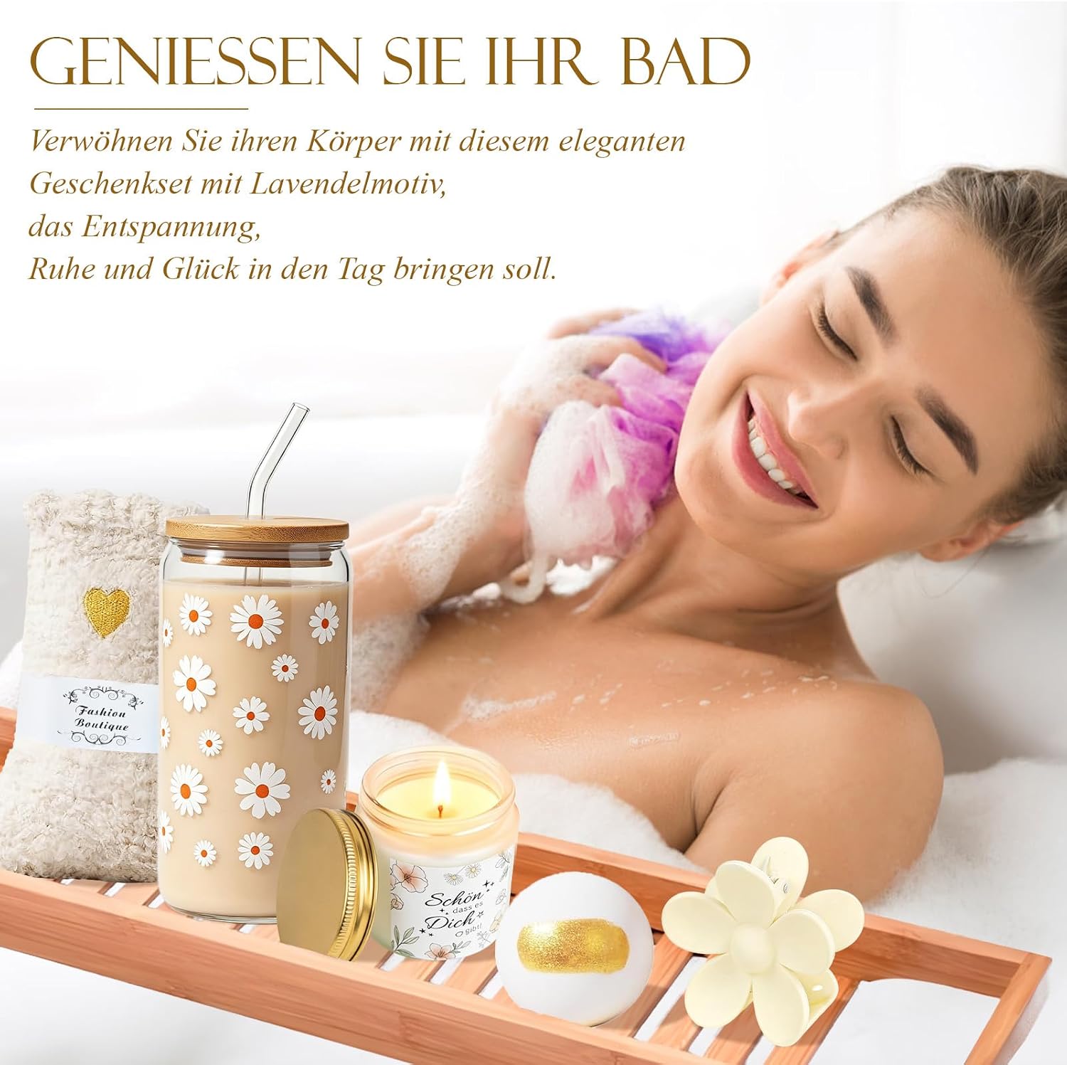 Gifts for Women, Girlfriend, Positive Potato Gift Set, Drinking Glasses, Birthday Gift for Women, Mum, Sister, Colleague, Wellness Relaxation Gift with Scented Candle – Bild 4