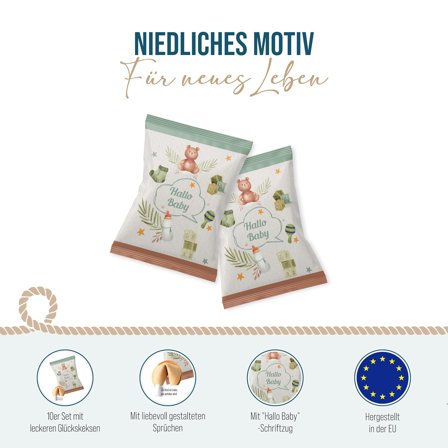 Logbuch-Verlag Baby Shower Lucky Cookies Set of 10 - Individually Wrapped Party Favours for Adults with Sayings for Birth & Christening, Cute Party Bag – Bild 4